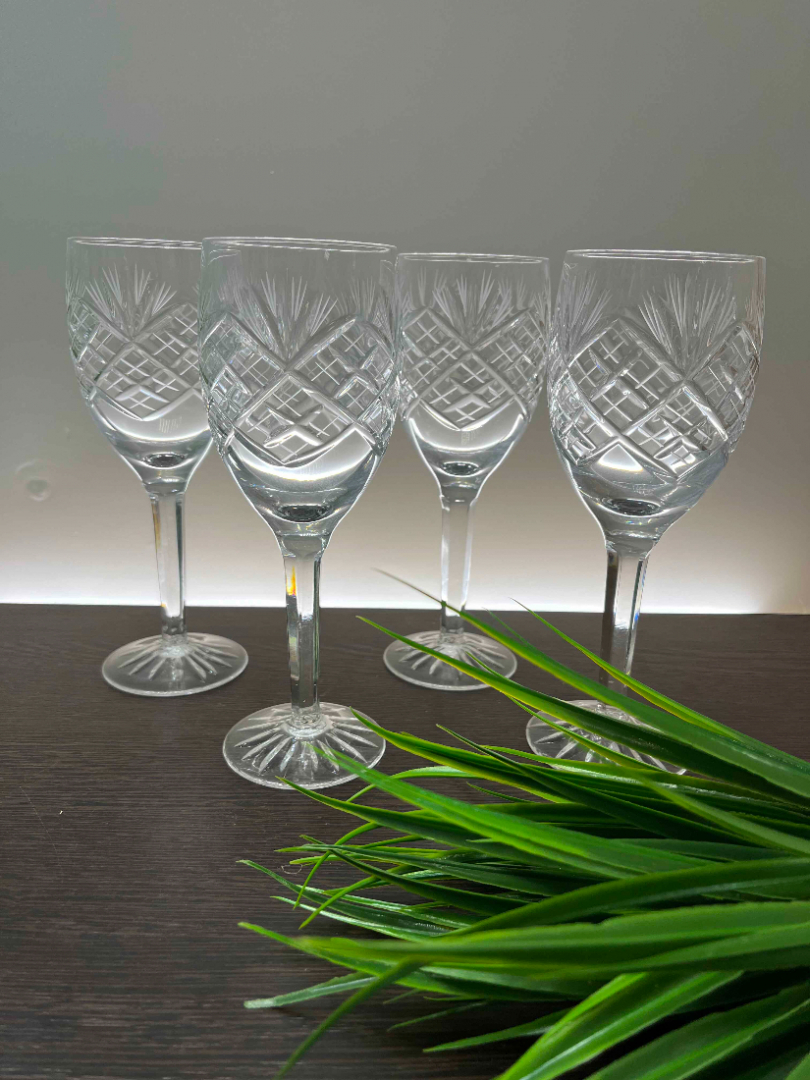 Бокалы объемные для вина. Качественный хрусталь, алмазная грань, ручная работа. Цена за 4шт. Картинка 1